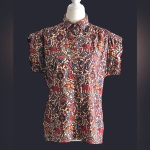 VINTAGE 1960s Neusteters boho mod half button down jungle print tunic top Size 6